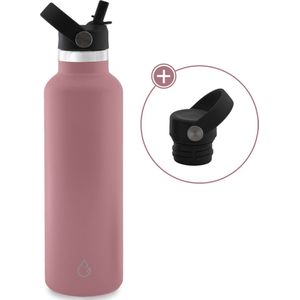 GO eco waterfles RVS roze 710 ml - extra dop met rietje - drinkfles - thermosfles - sport