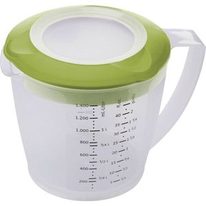 Westmark Beslagkom/maatbeker met spatbescherming, deksel en tuit, kunststof, inhoud: 1,4 l, Helena, doorzichtig/groen