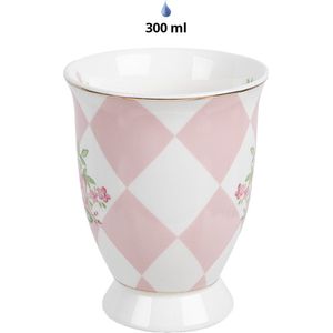 Clayre & Eef Mok 300 ml Roze Wit Porselein Rozen Drinkbeker