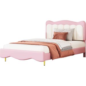 Merax Kinderbed - Bed in Kunstleer - Gestoffeerd Eenpersoonsbed - Roze