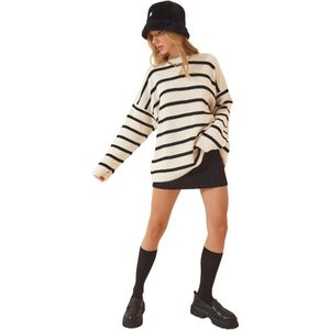 Happinessistanbul - Yy00078 - Gebreide Trui - Zwart - Lange Oversized