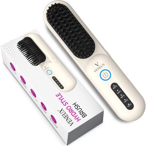 VENEUX® Draadloze Stijlborstel - Stijltang - Haarborstel - Warmteborstel - Antiklit - Wit