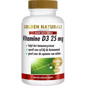 Golden Naturals - Vitamine D3 - 25 mcg - 360 + 30 gratis Softgel Capsules