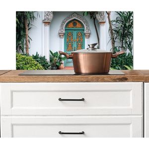 Spatscherm keuken 80x40 cm - Kookplaat achterwand Deur - Patronen - Planten - Muurbeschermer - Spatwand fornuis - Hoogwaardig aluminium