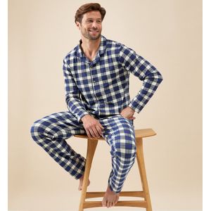 Little Label - jules klassieke pyjama heren - grote ruit donkerblauw S/46 - extra zachte bio-katoen