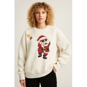 La Booty Kersttrui Dames- Oversized- Zachte Gewafelde Stof- Dabbing Santa Print- Comfortabele Pasvorm- maat S/M