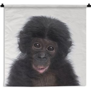 Wandkleed Animalprintshop - Chimpansee - Portret dierenprint kinderkamer Wandkleed katoen 120x120 cm - Wandtapijt met foto