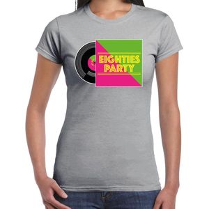 Bellatio Decorations Disco verkleed T-shirt voor dames - 80s party - grijs - jaren 80 feest/carnaval XL