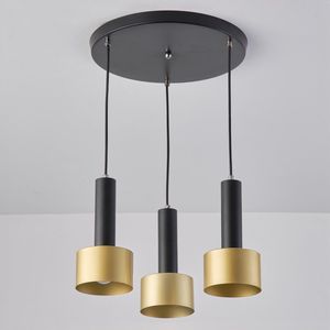 Moderne hanglamp mat zwart en goud, 3-lichts - Chantal