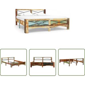 The Living Store Antiek Houten Bedframe - 186 x 212 x 74 cm - Gerecycled Hout