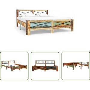 vidaXL Houten Bed - Antiek Bed Frame - Bedframe massief gerecycled hout 180x200 cm - Gerecycled Hout Bed - Vintage Bed - Slaapkamers Meubilair