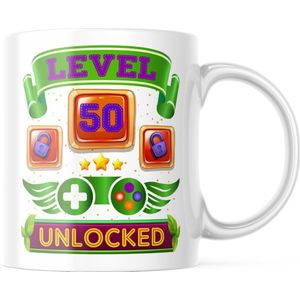 Verjaardag Mok level 50 unlocked | Verjaardag cadeau | Grappige Cadeaus | Koffiemok | Koffiebeker | Theemok | Theebeker