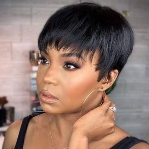 Korte Zwarte Pixie Cut Pruik van Braziliaans Echt Haar voor Vrouwen - Dagelijks Gebruik