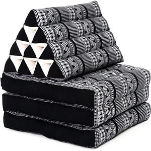 Opvouwbare Driehoekige TV Mat met Kussen - Comfortabel Matras van Kapok - 170 x 53 cm - Zwart Wit massage matras