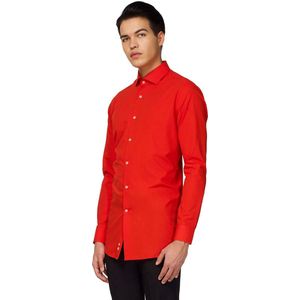 OppoSuits Red Devil Shirt - Heren Overhemd - Casual Effen Gekleurd - Rood - Maat EU 39/40