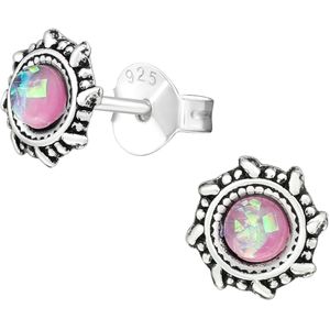 Joy|S - Zilveren Bali oorbellen - 6 mm - roze opal