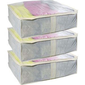 MSV opbergtas/beschermhoes beddengoed/kleding - 3x - grijs - polyester - 65 x 55 x 20 cm