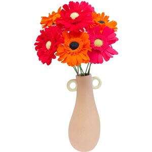 Vilt Bloemen - DIY Pakket - Gerbera's - Set van 9 takken - Fuchsia - Rood - Oranje - Zelf maak bloemen