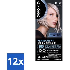 SYOSS - Permanent Coloration 10-55 - Haarverf - Permanente Haarkleuring - Ultra Platina Blond - Grijsdekking - Voordeelverpakking - 12 stuks