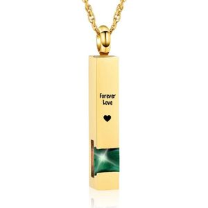 Luxe Ashanger | Met Ketting En Gravering | Forever Love | Assieraad | Goudkleurig Met Groene Steen | As Ketting | Gedenksieraad | Urn | Incl. As vuller