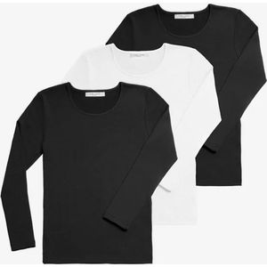 Ysabel Mora - Thermokleding - Thermoshirt Dames - Thermo Shirt Met Lange Mouwen - Onderhemden - Set van 3 - Zwart & Wit - M