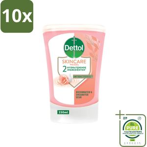 10 x Dettol - Wasgel Navulling - Skincare - Rozenwater & Sheaboter - 250 ml - Grootverpakking - Antibacteriële Handzeep - Rozenwater - Sheaboter - Wasgel Navulling - No-Touch Dispenser