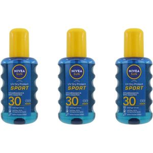 Nivea | 3 x SUN 200 ml zonnebrandspray SPF 30 | UV dry protect Sport | transparant spray