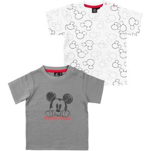 Disney Mickey Mouse T-Shirt - Set van 2 - Grijs/Wit - Maat 62/68