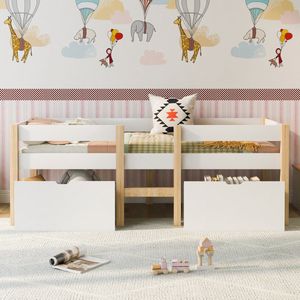 KOMHTOM Kinderbed met valbescherming massief grenen 90x190 cm wit & eike eiken 2 Bedlade