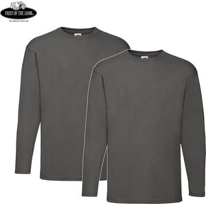 2 Pack Fruit of the Loom Value Weight Longsleeve T-shirt Antraciet Maat XXXL (3XL)
