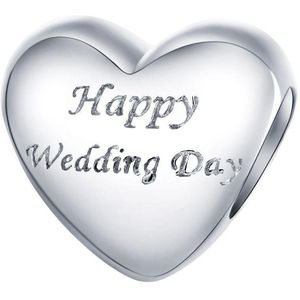 Hart happy wedding day bead | hart huwelijk trouwdag bedel | Zilverana | geschikt voor alle bekende merken | 925 zilver | moederdag