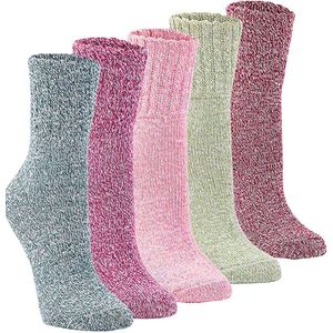 5x Dikke Thermosokken voor Vrouwen - Warme Wollsocken - Merinowol & Katoen - 35~40 cm - Rood, Lila, Blauw, Groen, Pink - Comfortabel & Duurzaam - Ideaal Geschenk