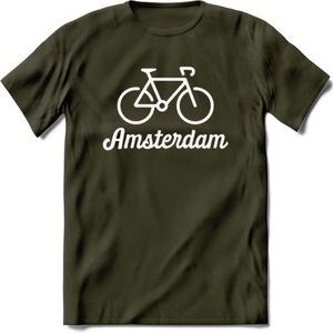 Amsterdam Fiets Stad T-Shirt | Souvenirs Holland Kleding | Dames / Heren / Unisex Koningsdag shirt | Grappig Nederland Fiets Land Cadeau | - Leger Groen - L