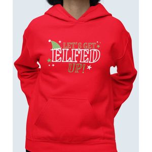Dames Foute Kerst Hoodie Rood Let's Get Elfed Up XS