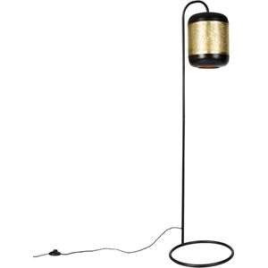 QAZQA kayleigh - Industriele Vloerlamp | Staande Lamp - 1 lichts - H 140 cm - Zwart Goud - Industrieel - Woonkamer | Slaapkamer | Keuken