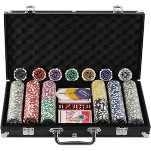 Pokerset met Koffer - 300 Chips - Laser Pokerchips - Casino - Inclusief Pokerkaarten en Dobbelstenen - Black Jack