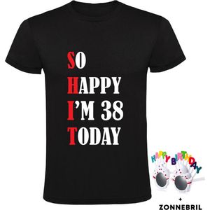 So Happy I'm 38 Today Heren T-shirt met leuke zonnebril - shit - feest - verjaardag - cadeau - verjaardagscadeau - 38 jaar