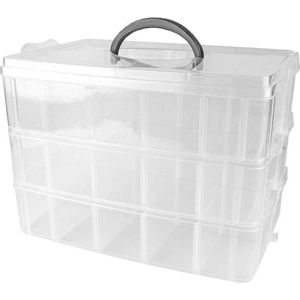 Opbergdoos - Transparant - 30 Vakken - Sorteerdoos met Deksel en Handvat - 26 x 18,5 x 17 cm
