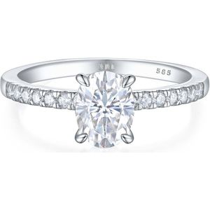Nina - Platinum Ovaal Moissanite Ring met Pavé Zijstenen - 1.5 karaat