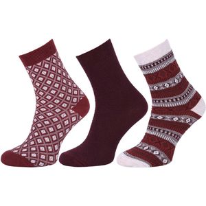 Bruine en bordeauxrode damessokken - 3 paar