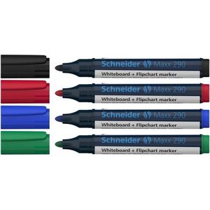 Schneider whiteboardmarker - Maxx 290 - ronde punt - 4 stuks assorti - voor whiteboard en flipover - S-129094