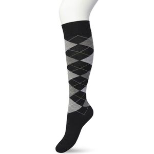 Bonnie Doon Dames Geruite Kniekousen Zwart maat 36/42 - Knie Kousen - Ruit Patroon - Ruitjes Print - Uitstekend draagcomfort - Argyle Knee High - Kniesokken - Zakt niet af - OEKO-TEX - Black - BP211505.101
