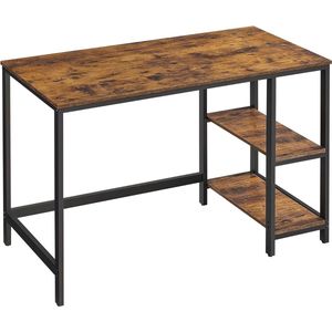 FurnStar - Bureau - computertafel - pc-tafel - bureautafel - met 2 planken aan de rechter- of linkerkant - voor kantoor - woonkamer - stalen frame - industrieel design - 60D x 120B x 76H cm - vintabruin + zwart