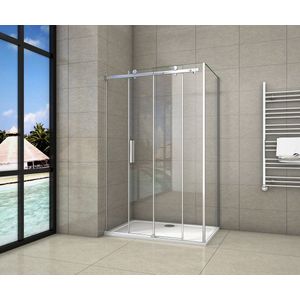 Douchecabine Rechthoek Lotus 100x195cm Schuifdeur + 80cm zijwand 8mm Helder Glas Chroom Links