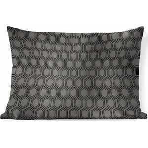 Sierkussens - Kussen - Luxe patroon van zwarte zeshoeken tegen een grijze achtergrond - 50x30 cm - Kussen van katoen