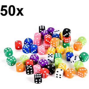 Decopatent - 50 STUKS GEKLEURDE Dobbelstenen Set - Dobbelsteen in MIX Kleuren - Afm 1.6 x 1.6 x 1.6 Cm - Dice - Dobbelen - Dobbelstenenset voor Bordspellen - Yahtzee - Bordspel - Gezelschapsspel - Voor Dobbelsteen Spelletje