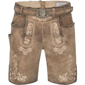Korte leren herenbroek voor Oktoberfest | Vintage klederdrachtbroek van nubuckleer