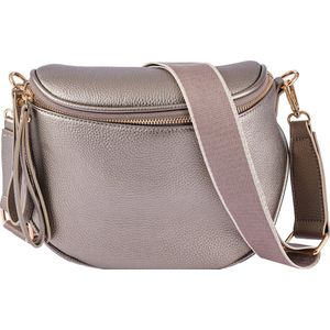 Nouka Metallic Bruine Dames Tas – Vegan / Pu Leer - Schoudertas – Crossbody – Buideltas - met Verstelbare & Afneembare Brede Tassenriem / Schouderriem