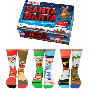 kerstsokken - Oddsocks Santa Banta - Cadeaudoos met 6 verschillende kerst sokken - maat 39-46