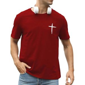 Katoenen Heren T-shirt met Ronde Hals en Korte Mouwen - Casual Slim Fit met Jezus Kruis Opdruk